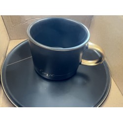 MUG WITH SAUCER AND SPON BLACK AND GOLD  8.00 OUNCE